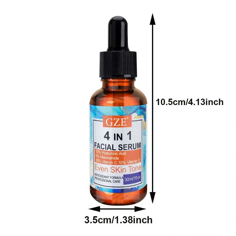 2pcs GZE 4-in-1 Face Serum with Hyaluronic Acid, Peptides, Vitamin C & E, Hydrates, Suitablefor All Skin Types Qme