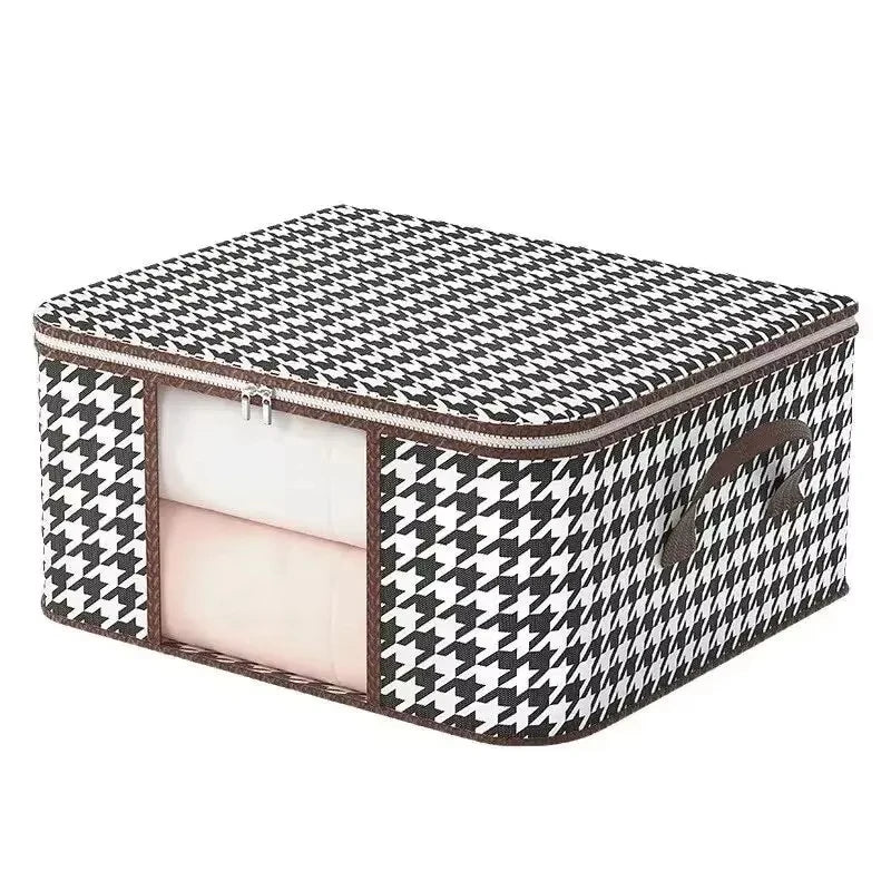 Visible Large Capacity Storage Box Portable Household Clothes Organizer With Handles Foldable Dustproof Quilt Zipper Container Qme black and white