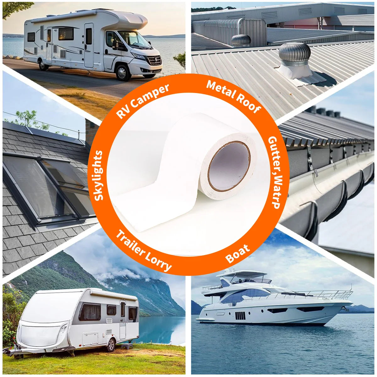 RV Sealant Tape White Waterproof Seal Tape - Weatherproof Sealant Roofing Tape for Roof Repair Camper Trailer Boat Sealing Leak Qme