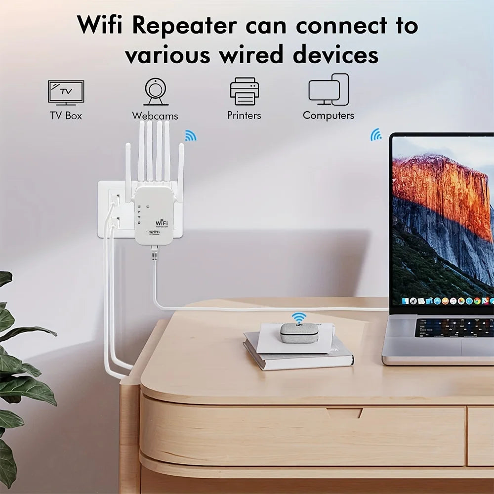 Dual Band Wireless WiFi Signal Extender 300/1200Mbps 2.4G/5G Wireless Repeater with 6 Antennas EU/US Plug Home Network Booster Qme