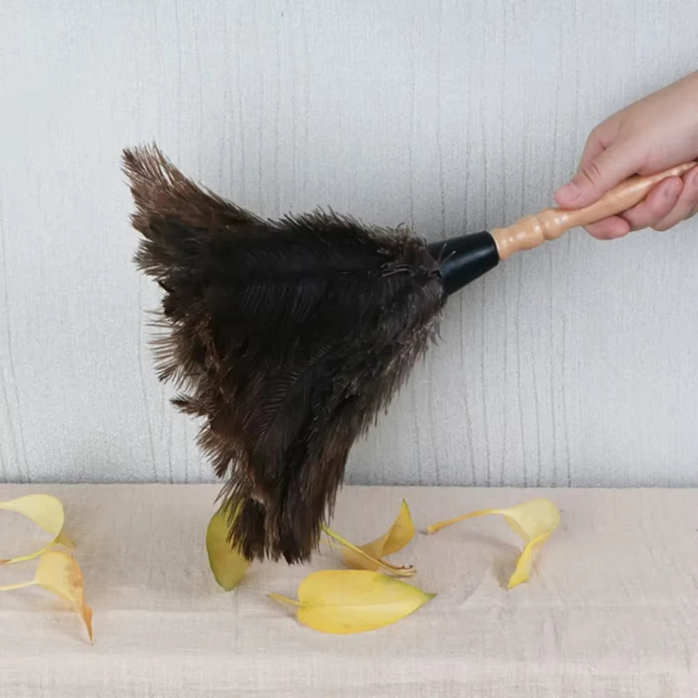Feather Duster Wooden Handle Duster Anti-static Dust Removal Dusters Ostrich Duster Feather Fur Brush For Home Cleaning Tools Qme