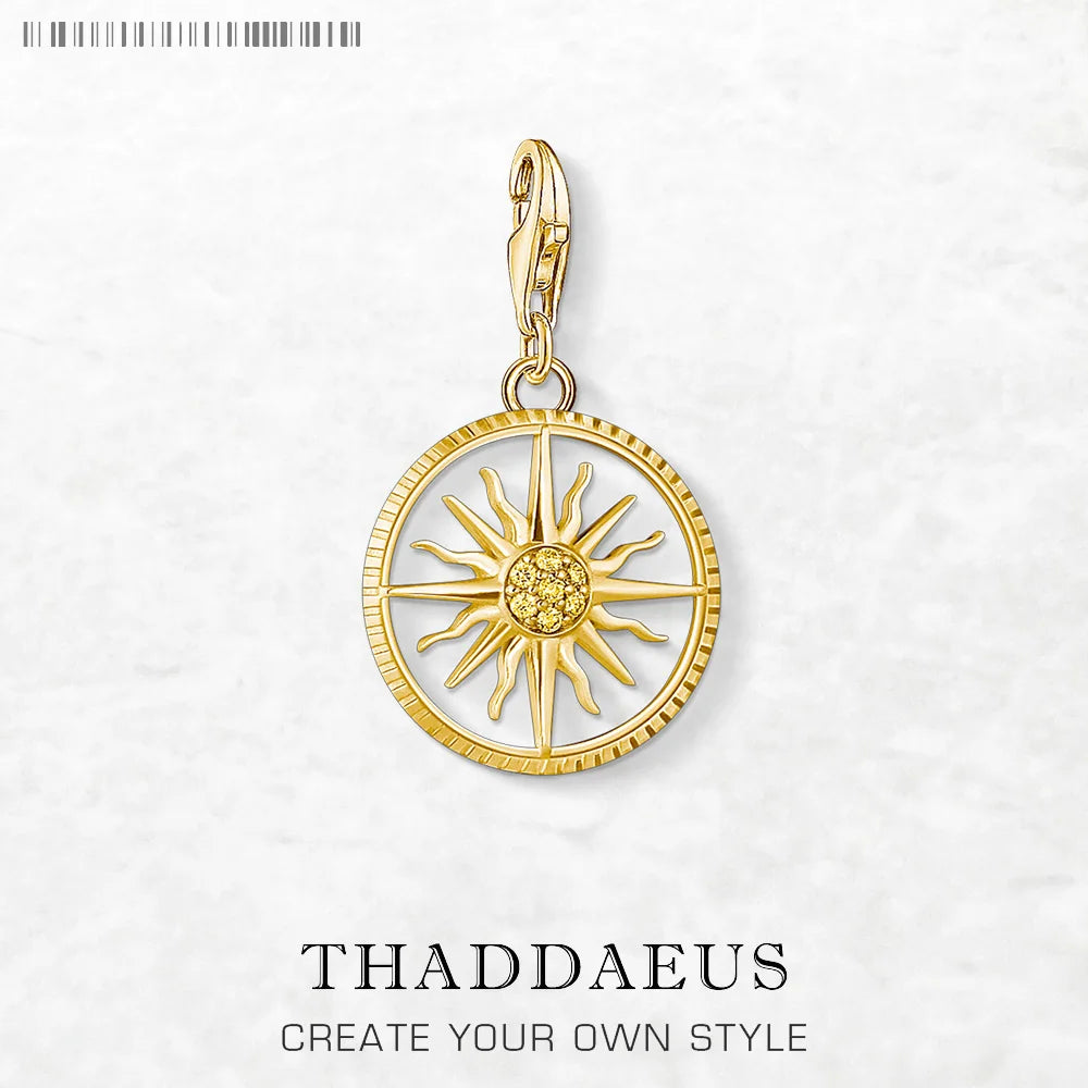 Dangle Charm Pendant Golden Sun Europe Club Fine Jewelry For Women Men Vintage Gift In 925 Sterling Silver Qme Lobster Clasp