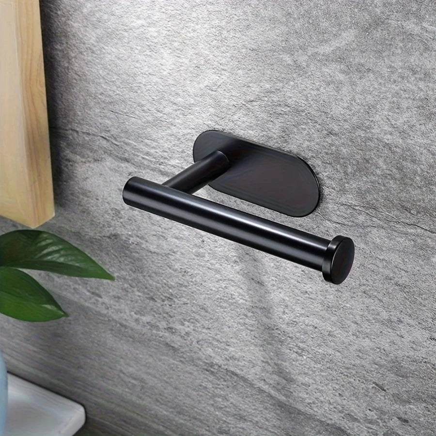 1pc Toilet Paper Holder - Self-Adhesive Toilet Paper Holder, SUS 304 Stainless Steel No-Drill Toilet Roll Holder, Matte Black Qme