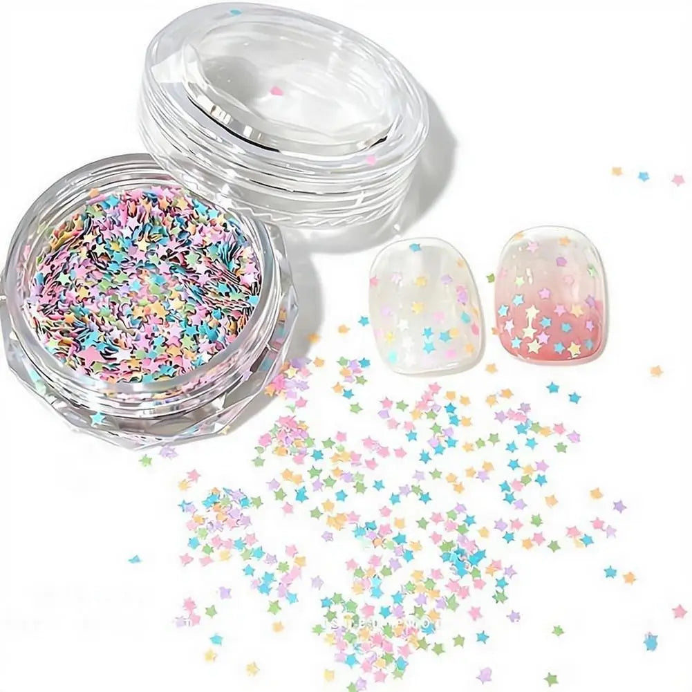 1 Box Colorful Heart Star Glitter Nails Flakes Sparkling Diamond Qme