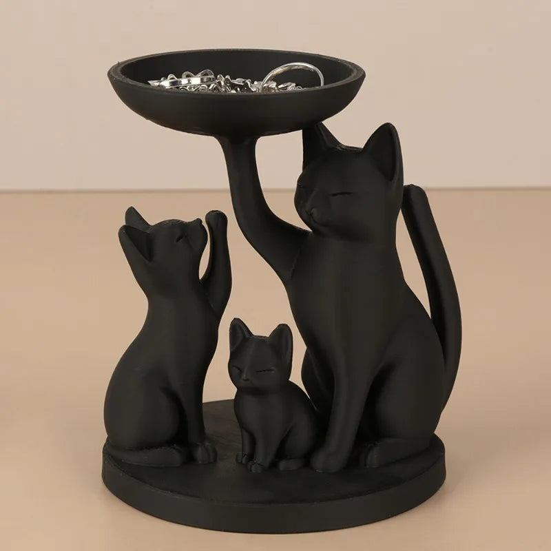 Whimsical 3D Printed Black Cat Family Storage Tray 3 Cats Jewelry Keys Qme