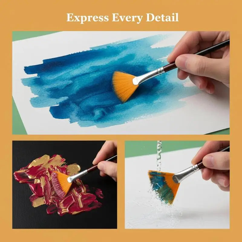 Oil Acrylic Paint Brushes Fan Nylon Hair Watercolor Artist Painting Qme
