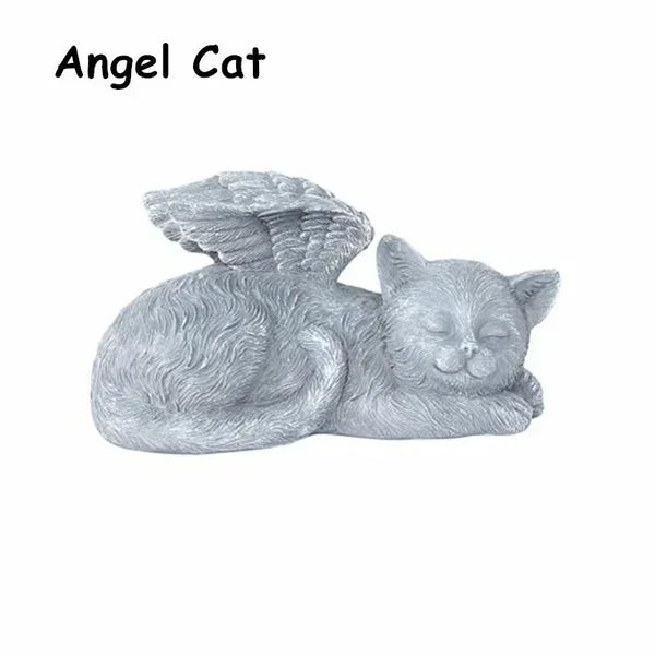 Resin Angel Dog Cat Statue Garden Decoration Puppy Tombstone Sculpture Ornament Garden Home Decor Gift Qme Cat