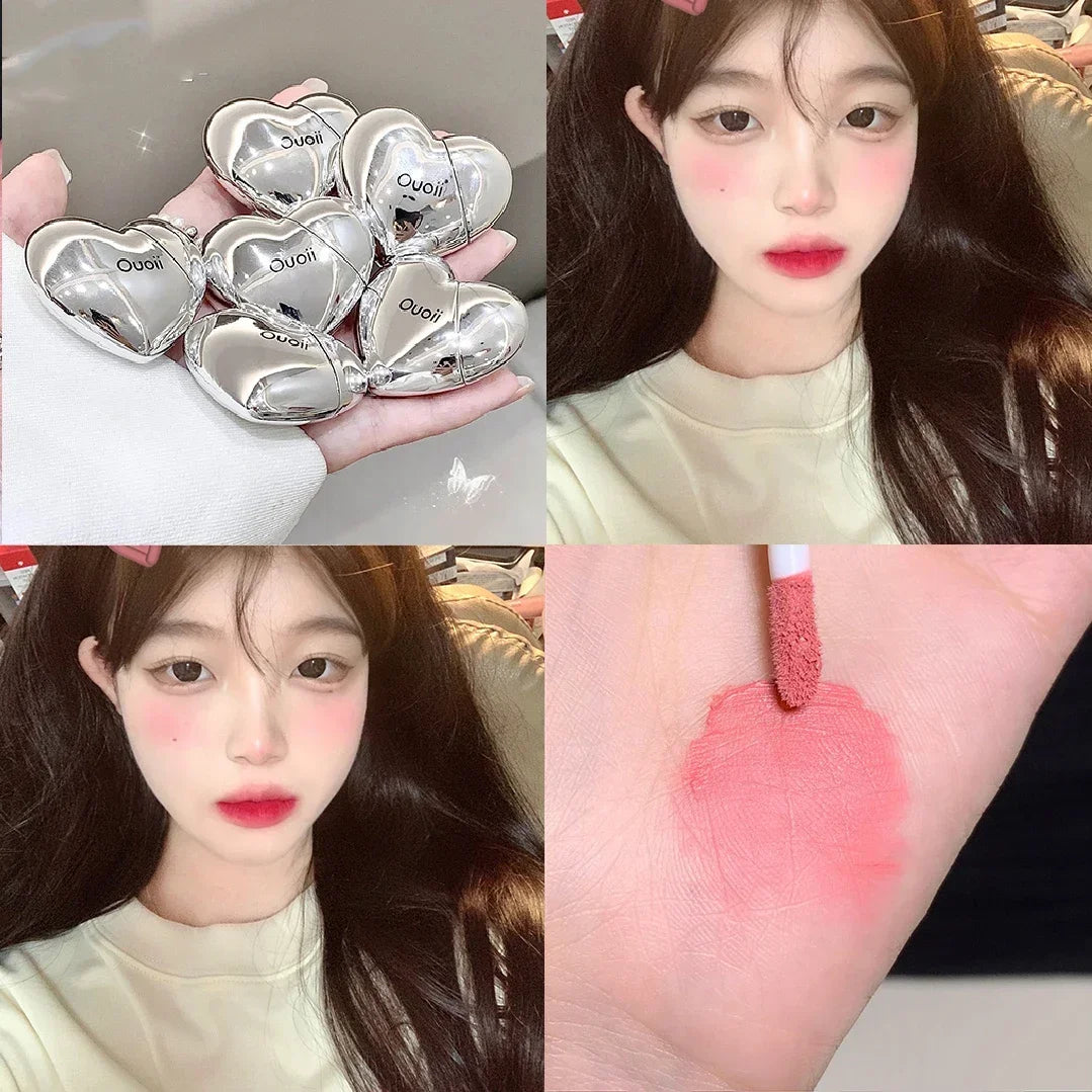 Lavender Matte Liquid Blush Velvet Heart Strawberry Peach Face Pigment Lasting Beauty Natural Cheek Tint Cream Blush Makeup Qme 02