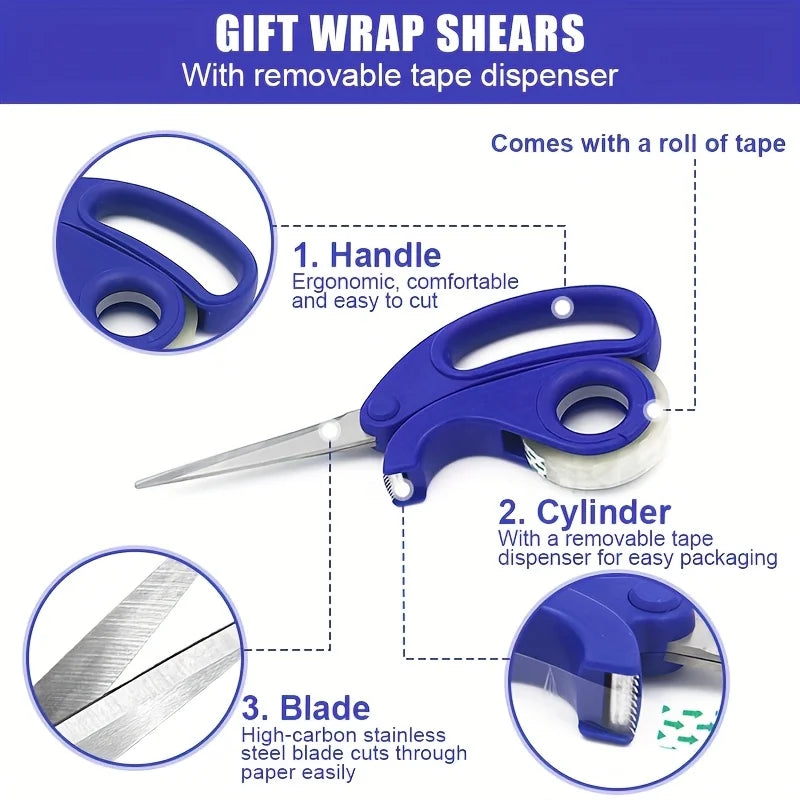 2-in-1 Scissors Adhesive Tape Dispenser Cutter - Desktop Tape Dispenser for Gift Packaging, Multi Functional Scissors with Tape Qme