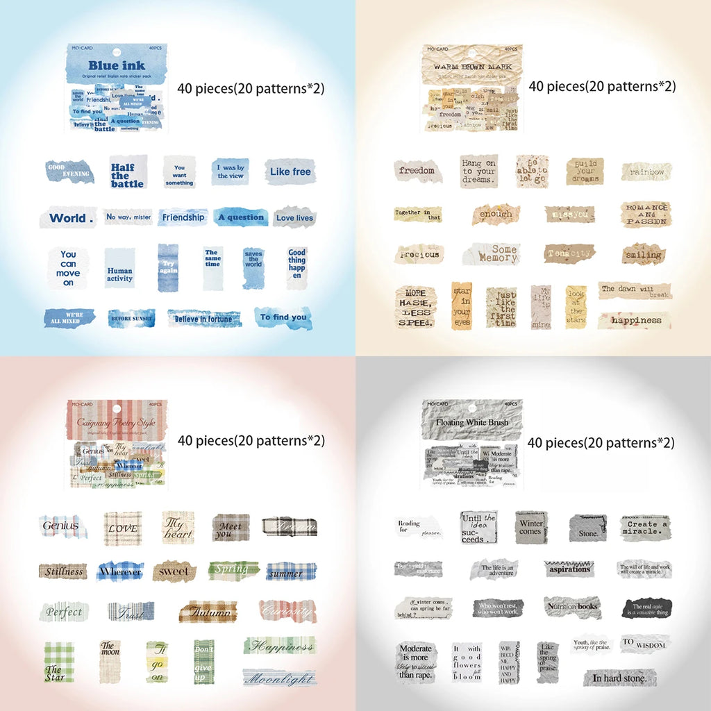 160 Sheets Embossed English Note Paper Stickers for DIY Scrapbook Guitar Mobile Phone Case Notebook Decoration Craft Qme A
