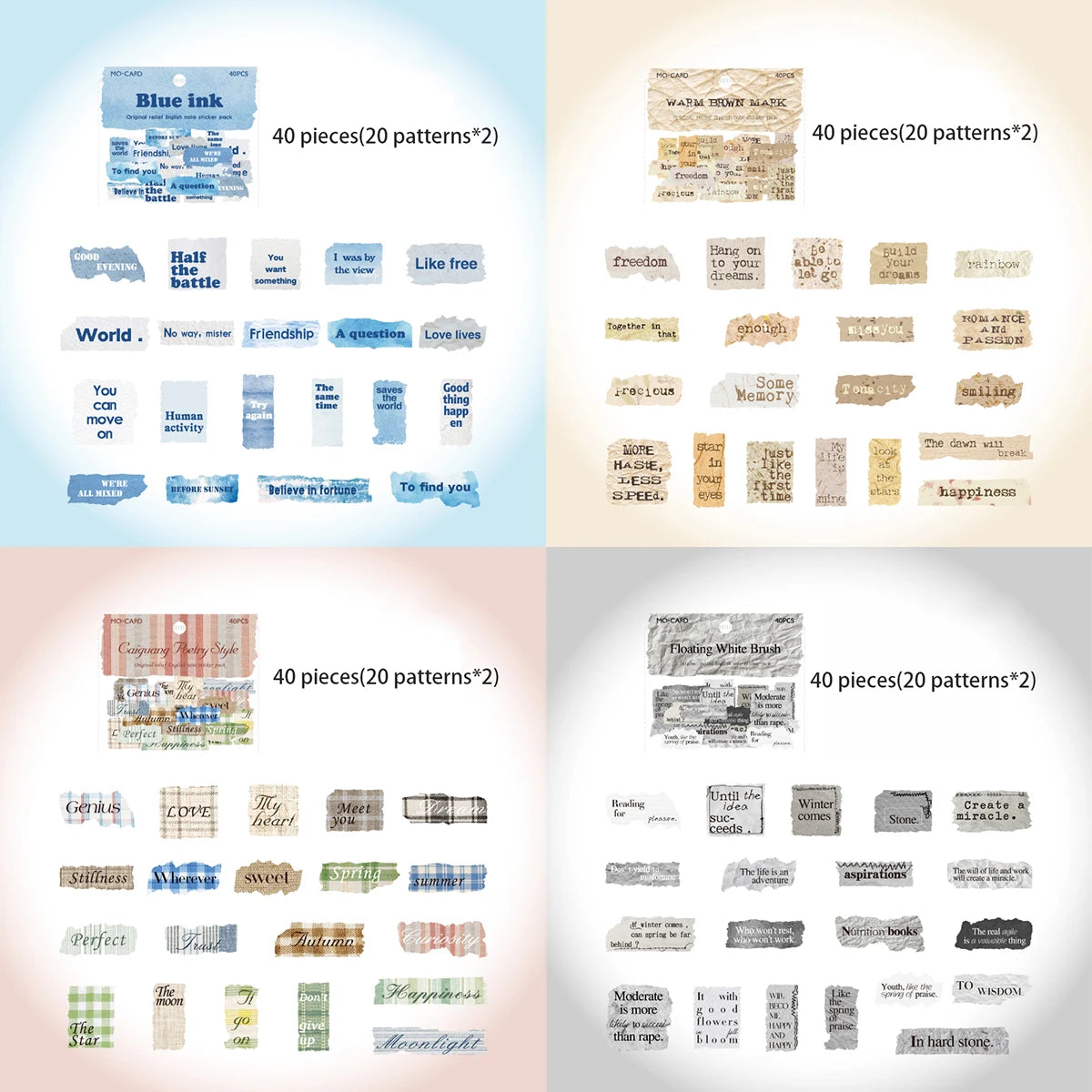 160 Sheets Embossed English Note Paper Stickers for DIY Scrapbook Guitar Mobile Phone Case Notebook Decoration Craft Qme A