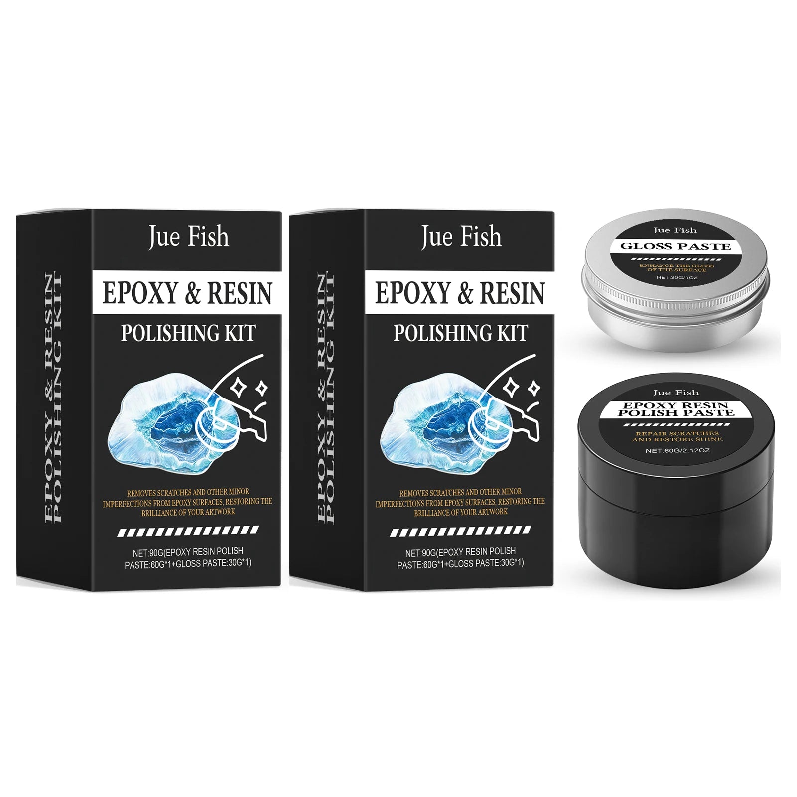 Epoxy Resin Polishing Kit Repair Cratches Improving Dullness Restore Shine & Smoothness Restoration Epoxy Resin Polishing Paste Qme 2 x 90G Boxed