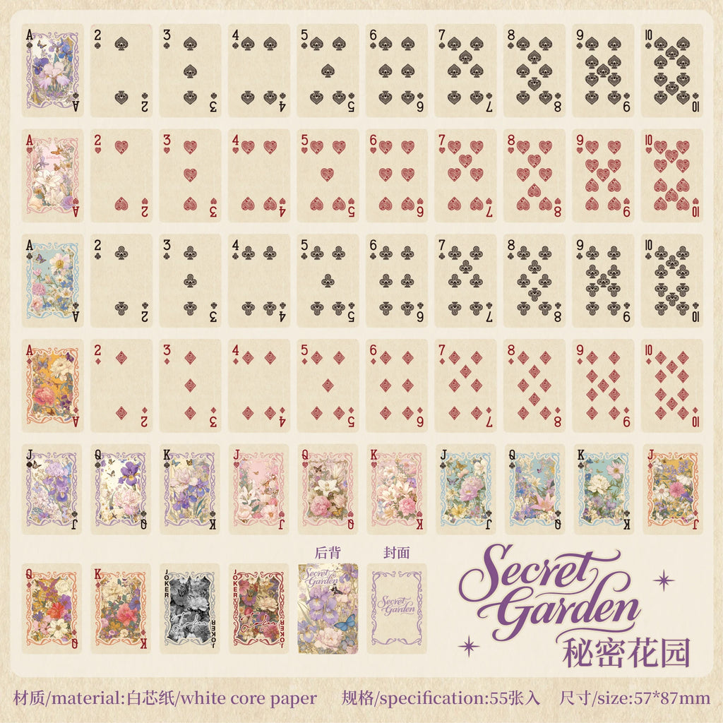 55 Sheets/Bag Vintage Floral Secret Garden Playing Cards Set for Stress Relief Game Party Christmas Fun Poker Night Supplies Qme Lavender