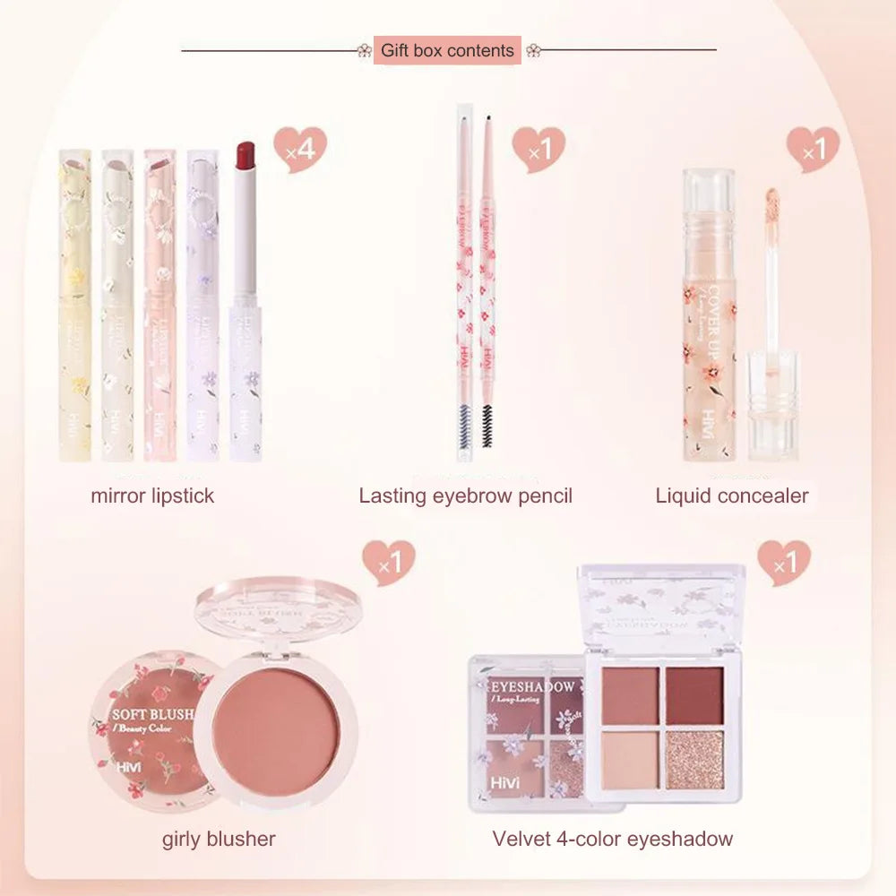 8-Piece Beauty Lipstick Concealer Eyeshadow Eyebrow Blush Makeup Qme