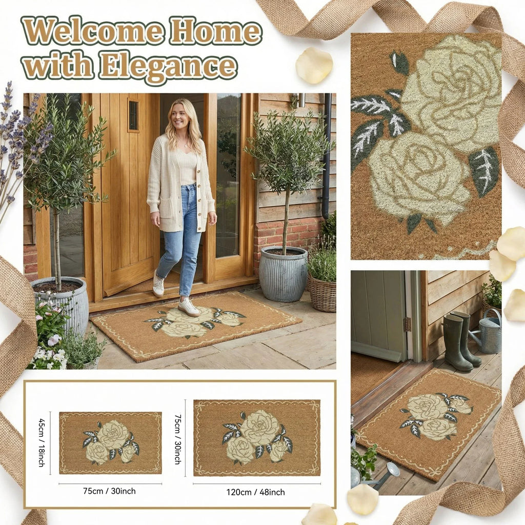 Multi-Color Rose Patten Outdoor Doormat Floral Welcome Mat Anti-slip Washable Scraper for Front Porch and Garden Entry Qme