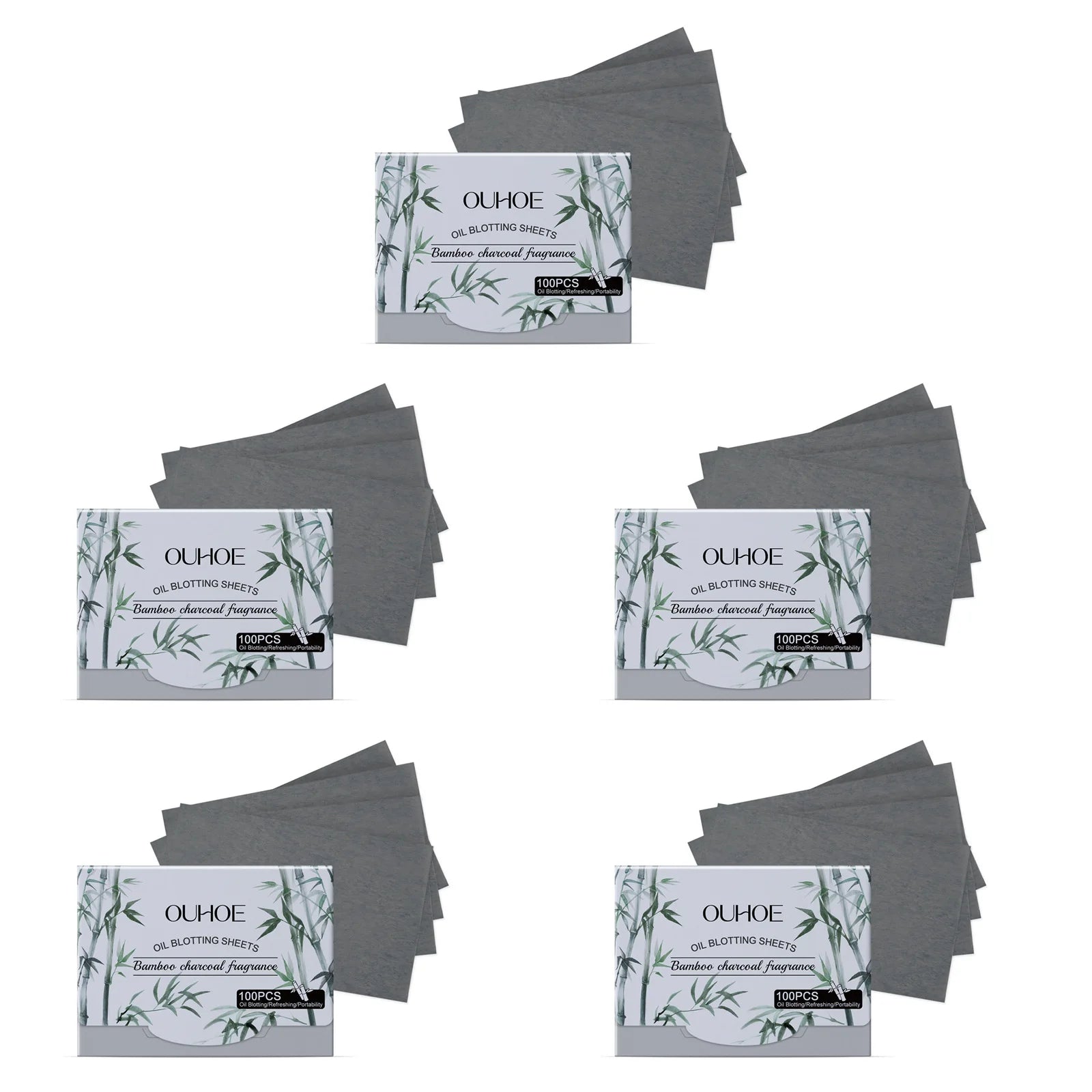 100pcs Bamboo Charcoal Oil Blotting Paper Facial Oil Absorbing Sheets Matte Face Oil Control Portable & Gentle for Oily Skin Qme 5 x 100pcs Boxed