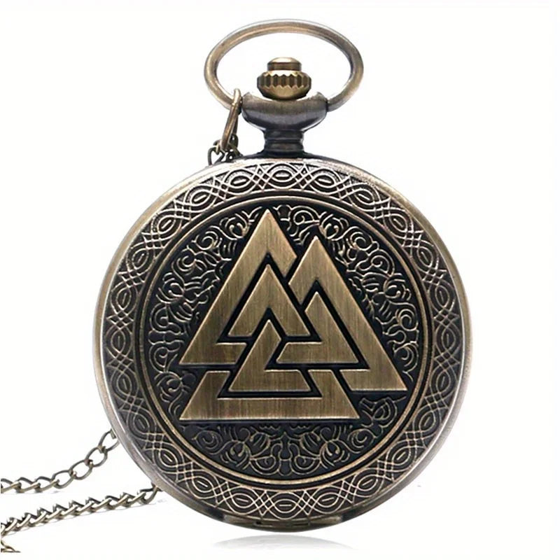 Bronze pocket watch, personalized quartz pocket watch, triangular pattern hanging chain, gift pocket watch for boys and girls Qme Bronze