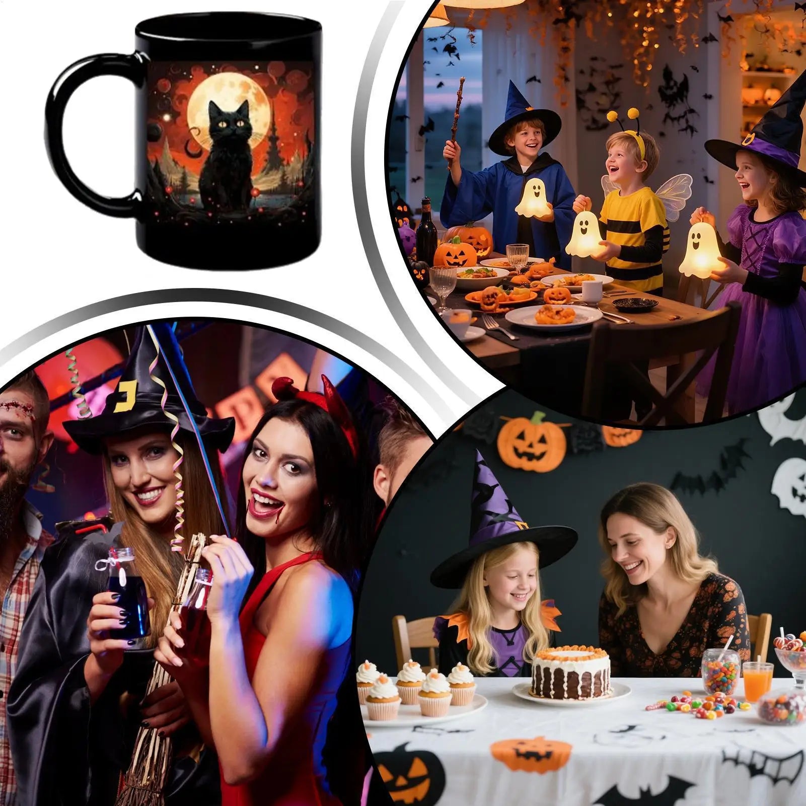 Cat Mugs Ceramic Halloween Funny Mysterious Coffee Cup Festive Mug Qme