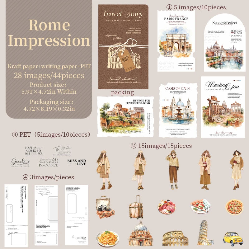 44 pcs Travel scenery Theme DIY Self-adhesive Decorative Stickers ，Perfect for DIY Crafts, Gift Wrapping, Scrapbooking Supplies Qme C