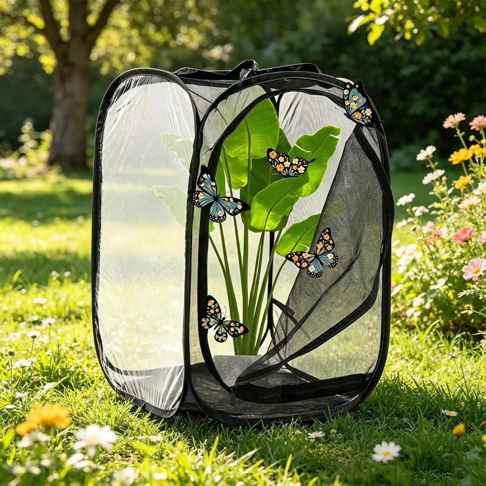 Butterfly Net Cage 16x16x24In Foldable Ladybug Enclosure With Zipper Translucent Butterfly Net Enclosure For Fruit Tree Qme