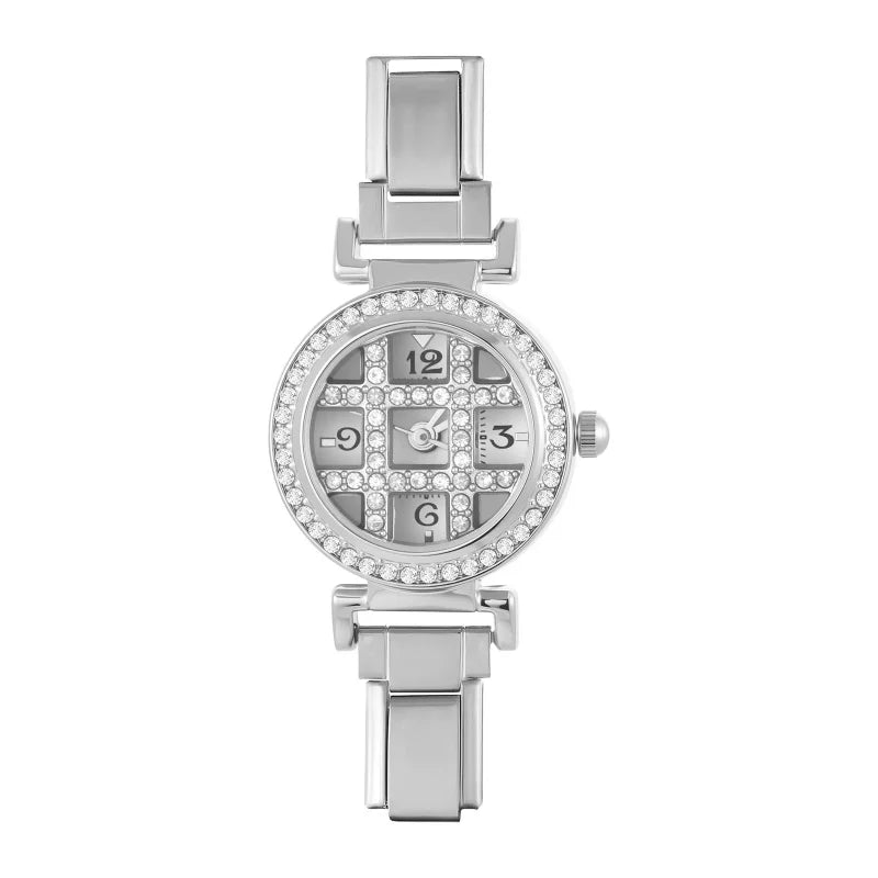 Fashion Women's Stainless Steel Round Shiny Zircon Watch DIY Width