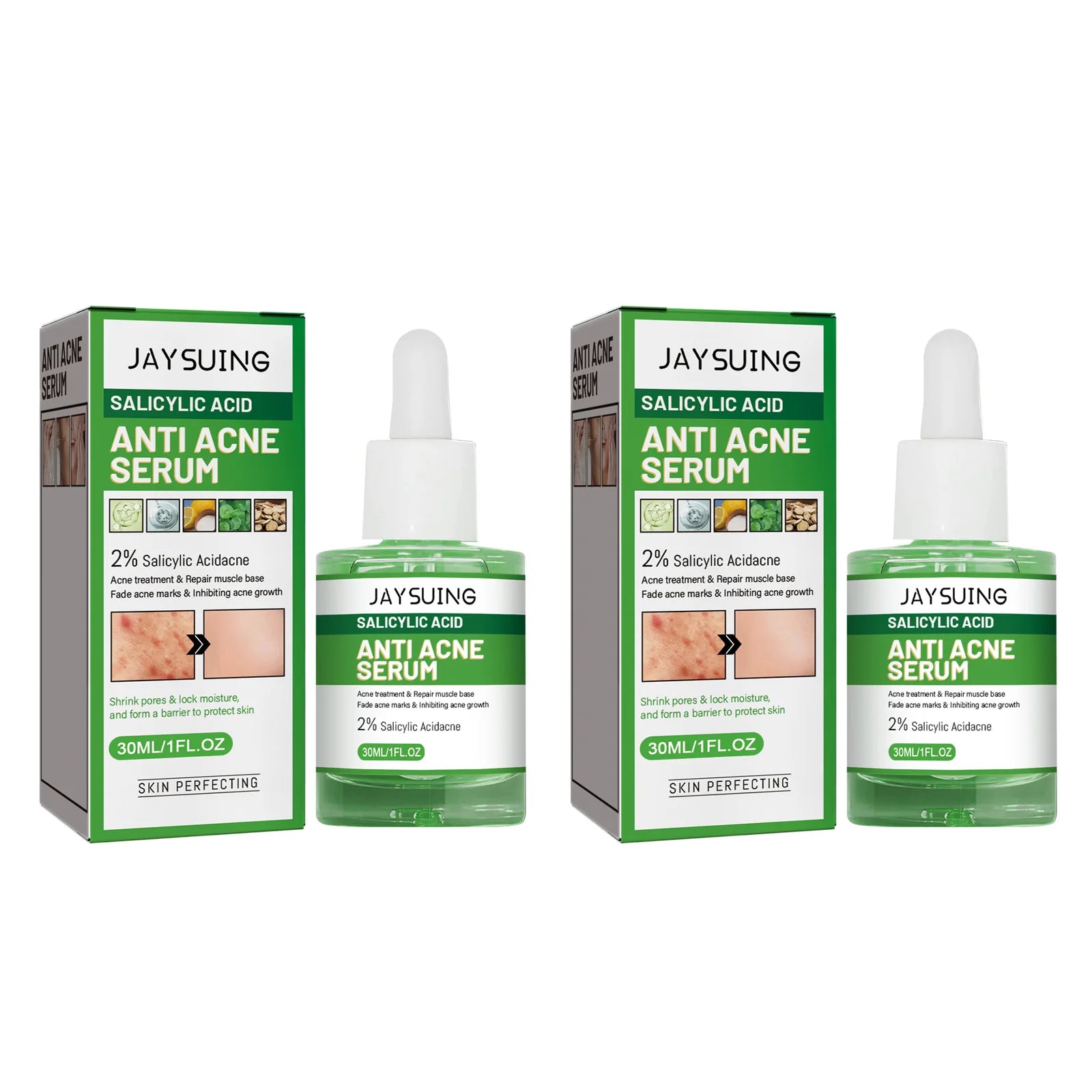Salicylic Acid Anti Acn-e Face Serum Hydrating Fader Acne Mark Pimple Blackhead Removal Shrink Pores Oil Control Facial Essence Qme 2 x 30ml Boxed
