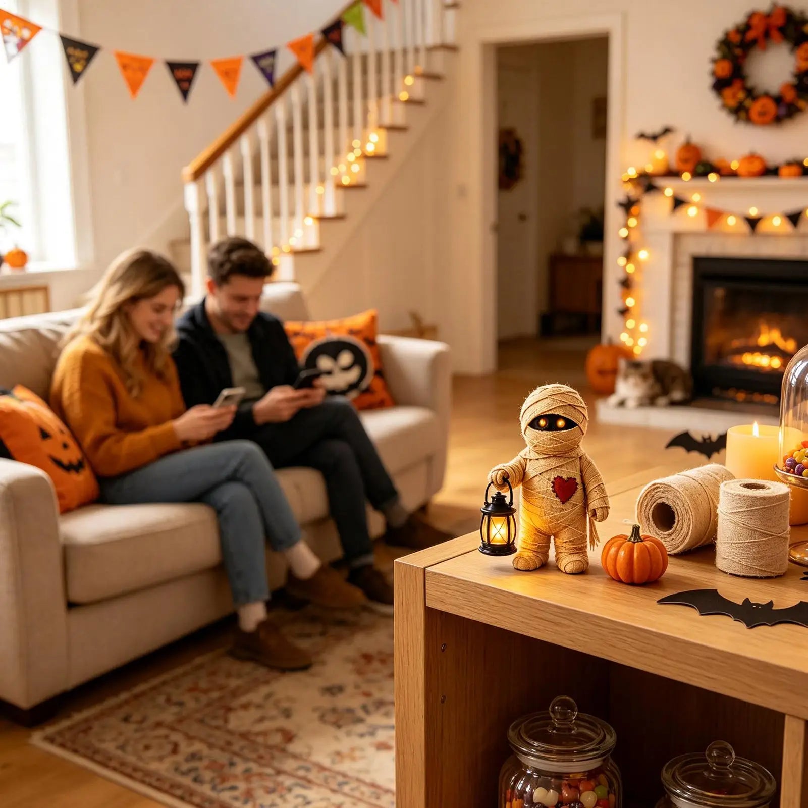 Halloween Statue Decor Vintage Spooky Farmhouse Fall Figurines Desk Qme