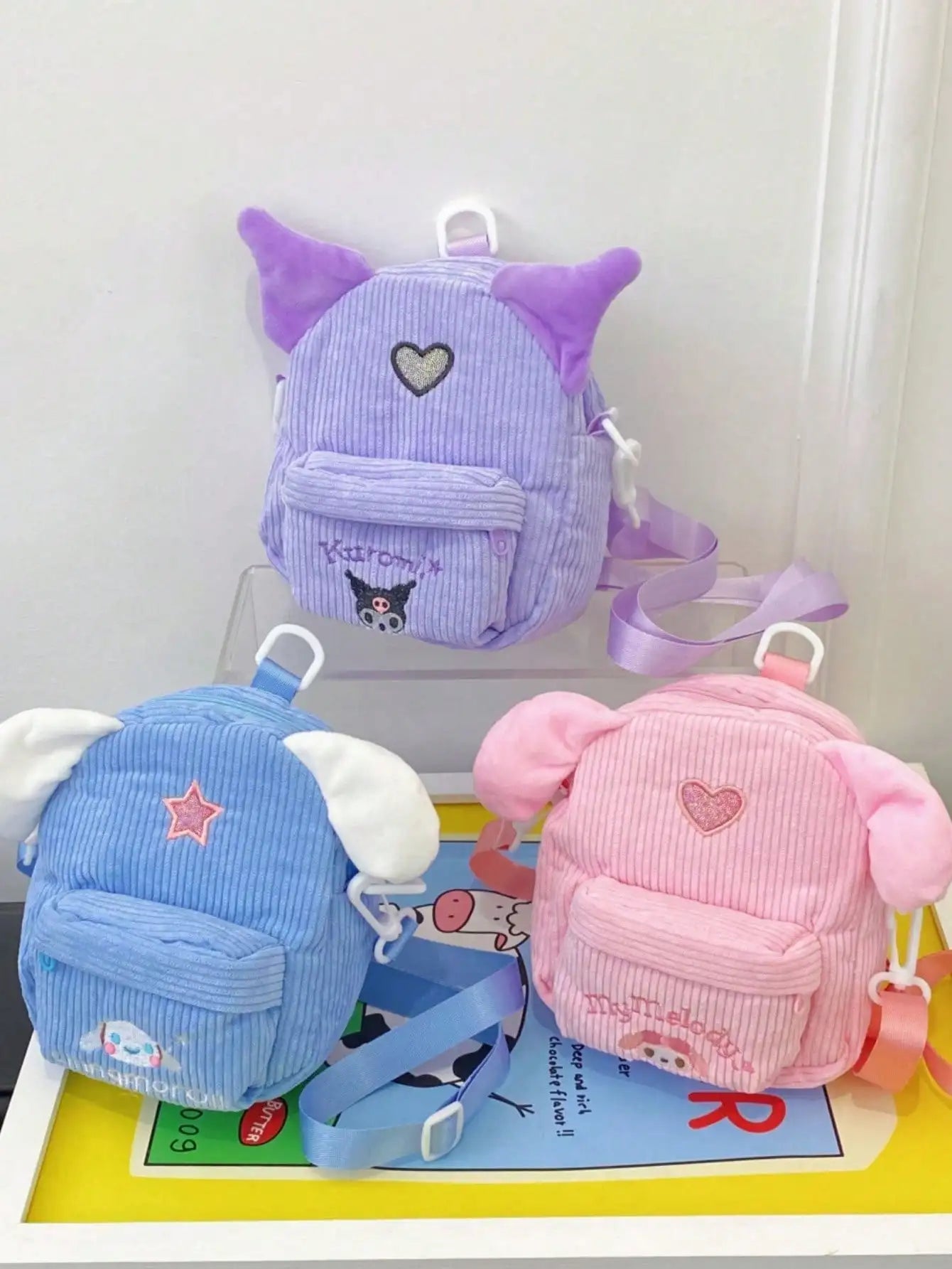 Cartoon Striped Velvet Phone Bag Girls' Diagonal Makeup Claw Doll Qme