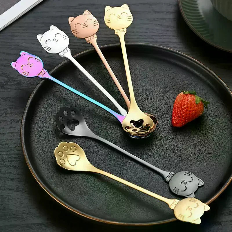 Stainless Steel Coffee Mixing Spoon Creative Cat Claw Spoon Ice Cream Cake Dessert Teaspoon Scoops Tableware Kitchen Accessories Qme