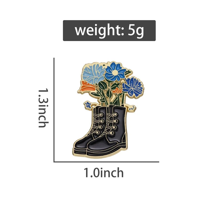 Beautifully Boots Flowers Pot Brooch Enamel Pin Cute Cartoon Shoe Plant Badge Lapel Backpack Fashion Jewelry Gift Wholesale Qme