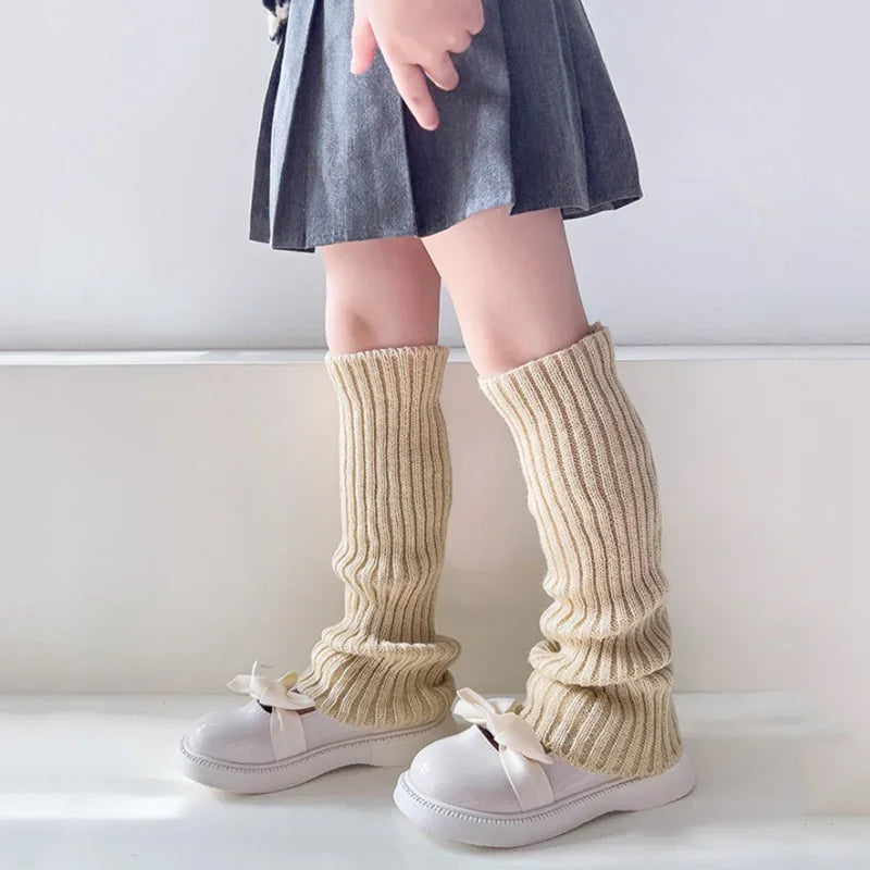 Sweet Girls Candy Color Korean Kids Leg Warmers Knitted Foot Cover Children Solid Autumn Winter Elastic Versatile Elephant Socks Qme