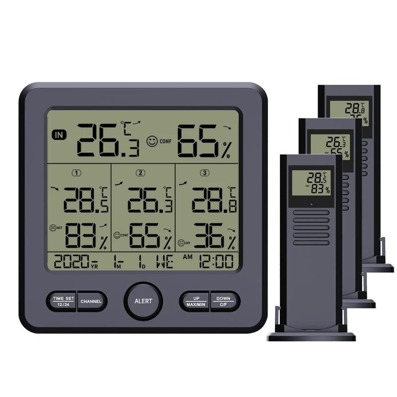 Weather Station Wireless Indoor Outdoor Thermometer Digital Qme Black