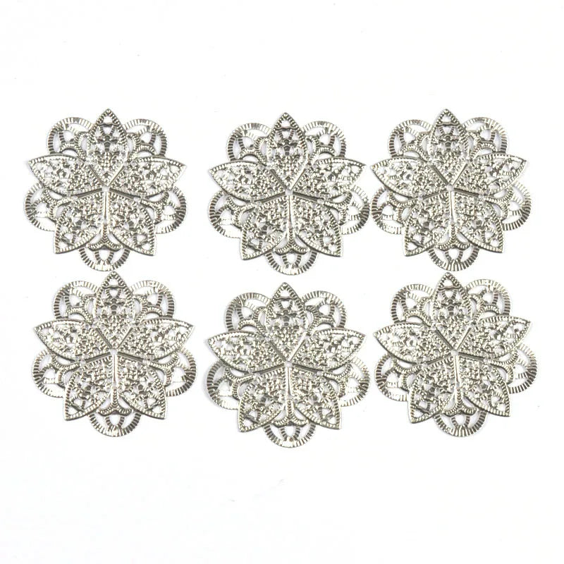 3Colors Flowers Filigree Wraps Connectors For Making DIY Jewelry Accessories Findings Scrapbook Home Decor Metal Crafts Supplies Qme Silver