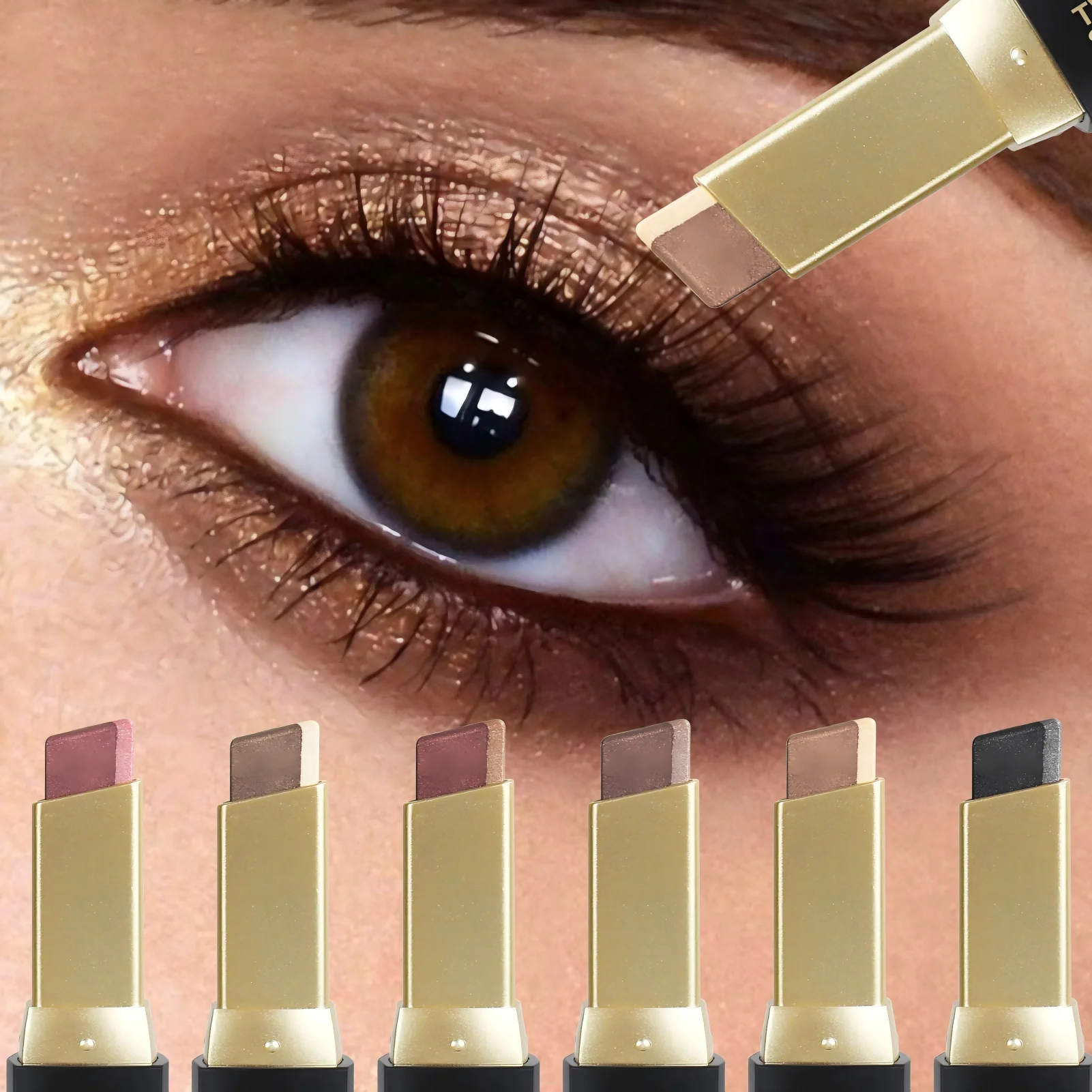 Glitter Eyeshadow Stick Push Pull Design Bright Dark Two-color Eye Qme