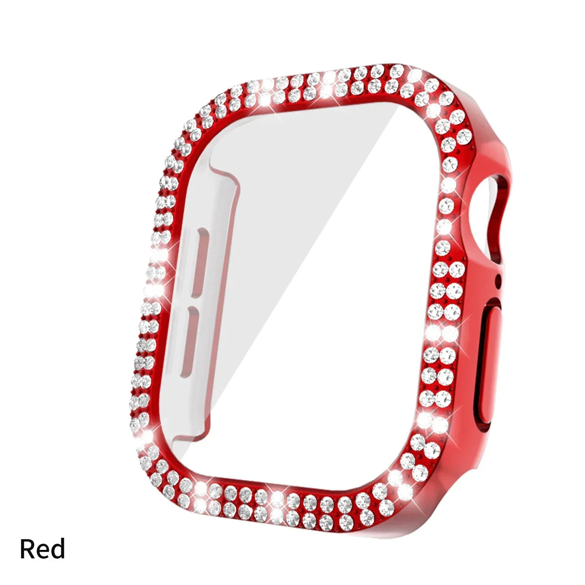 Bling Glass+Cover For Apple Watch 10 46mm 42mm Diamond Hard PC bumper+Screen Protector Case iwatch series 10 42 46mm Accessories Qme RED For serise 10 46mm