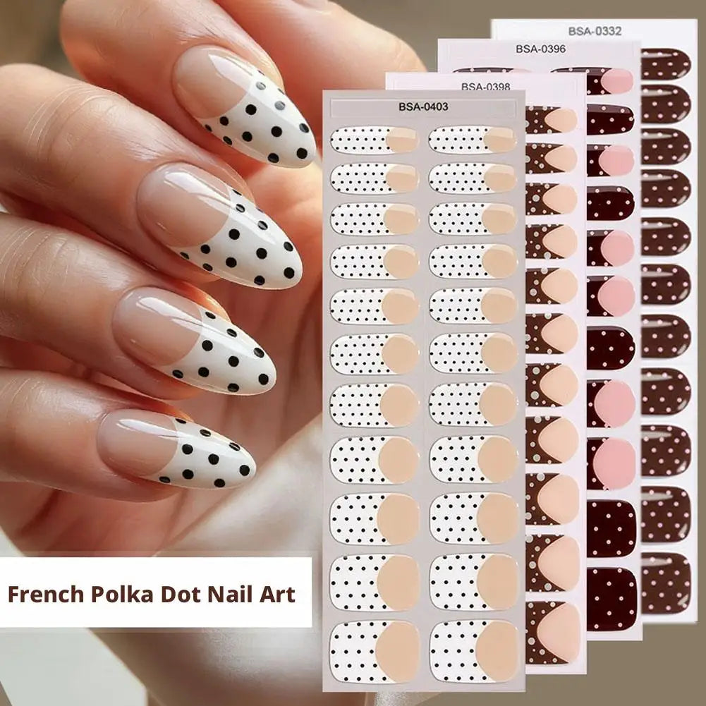 Semi Cured Gel Nail Strips Red Polka Dots Wraps Women UV Light Qme