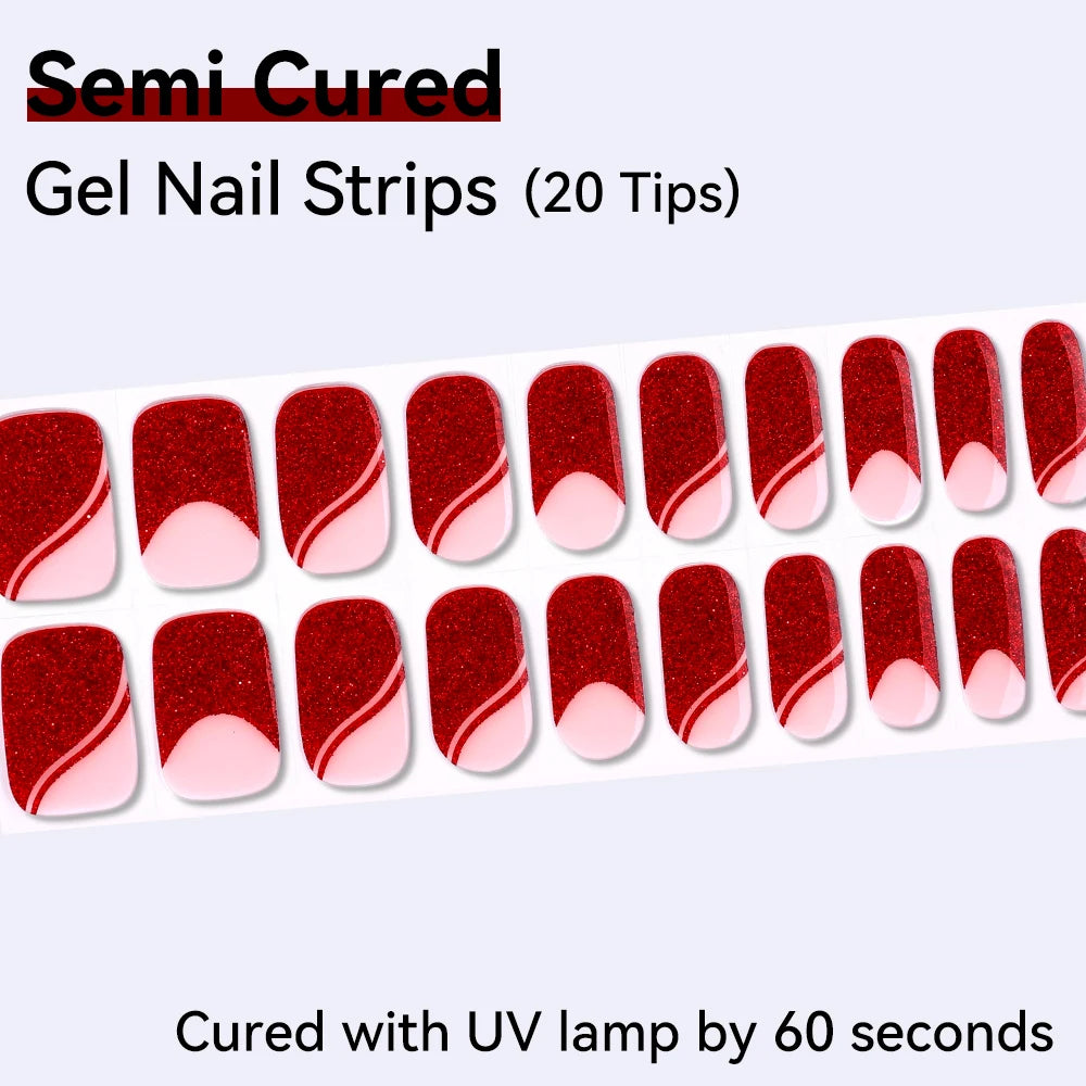 20Tips Semi-cured Gel Nail Sticker Gradient Auroras Polish Wraps Qme NC250124