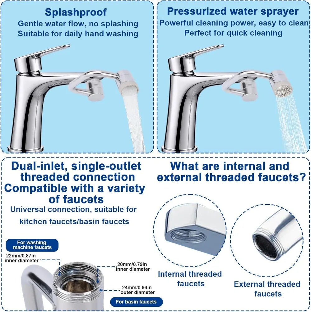 New 1080° Swivel Kitchen Faucet Extender Spray Head Stainless Steel Splashproof 2 Mode Tap Nozzle Bubbler Sink Faucet Aerator Qme