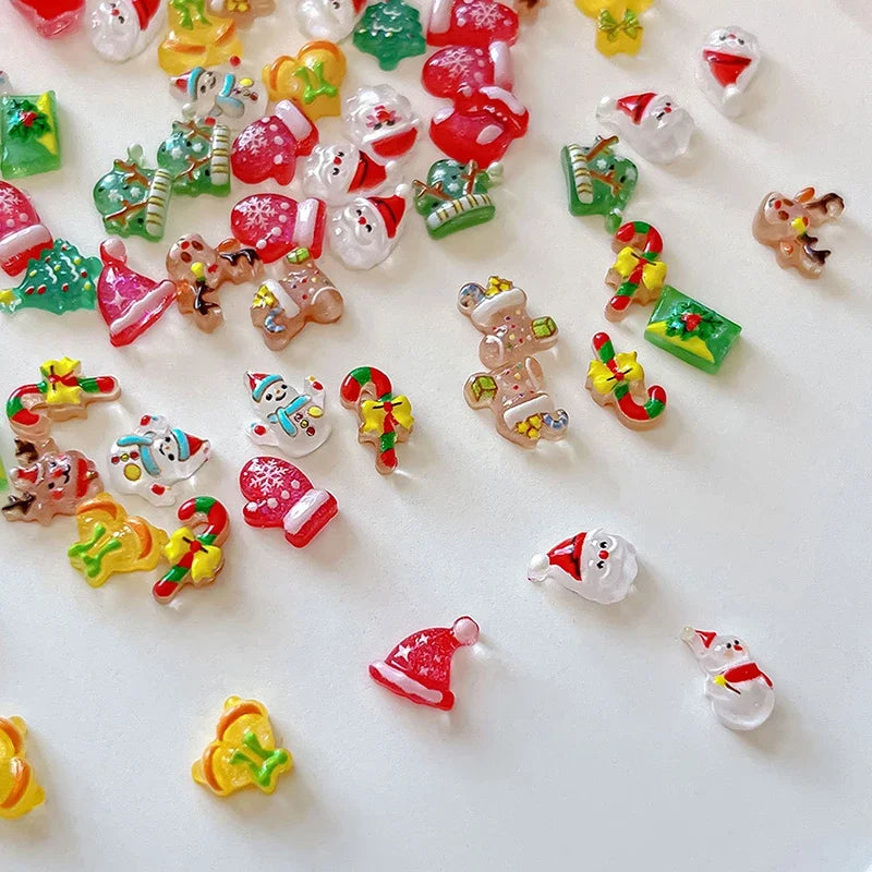 Resin Mini Santa Cl1aus Snowman Christmas Tree Deer Bell Crutch Flat Qme