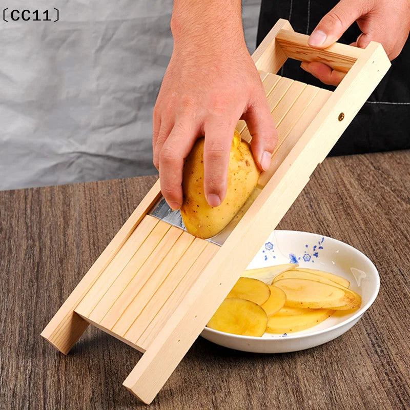 Multifunction Wooden Vegetable Cutter Steel Slicer Potato Peeler Qme
