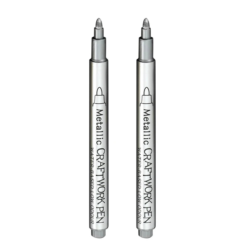 Gold Silver Metallic Marker Pen Waterproof Permanent Paint Marker Pen for Rock, Mug, Ceramic, Glass DIY Painting Supplies Qme Hard-Silver (2pcs)