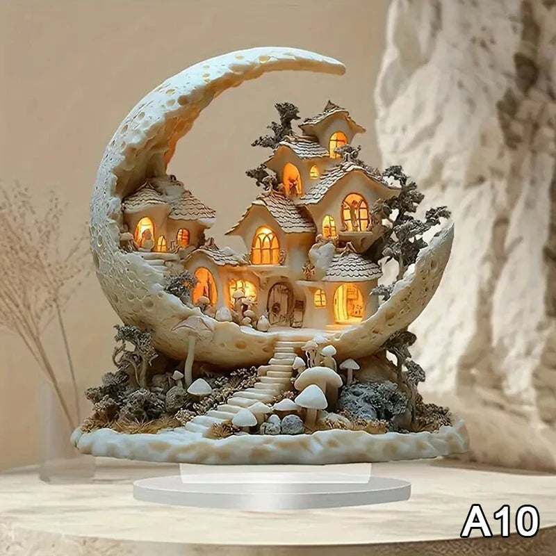 2D Flat Acrylic Christmas Desk Decor Base Snowman House Rotating Qme A10