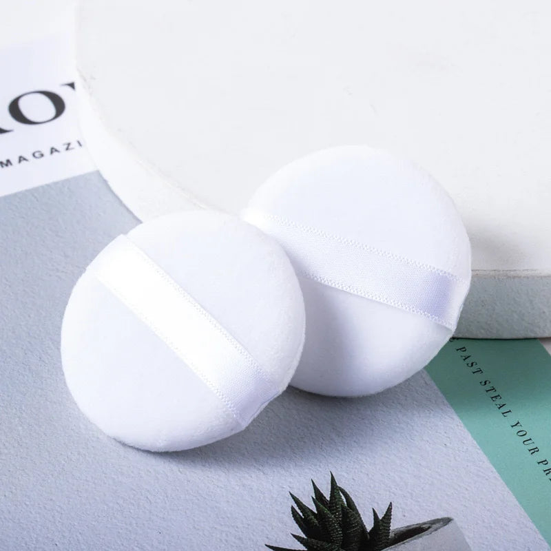 2 Non-stick Flocking Ribbon Dry Powder Puffs Hand Loose Small Makeup Qme white 2 pcs
