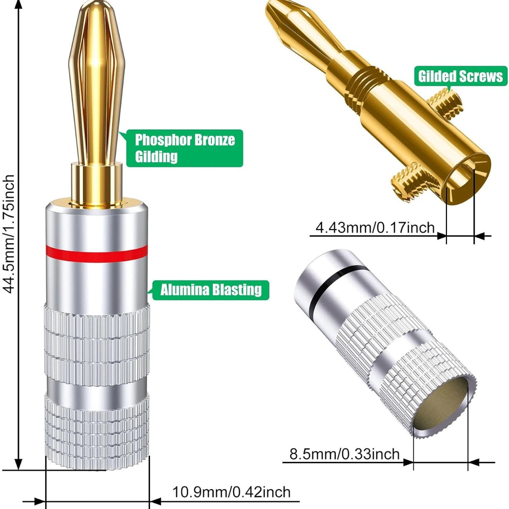 10pcs Connector 4mm Speaker Banana Plugs 24K Copper Gold Plated 4mm Jack Match with 4mm Binding Post Qme