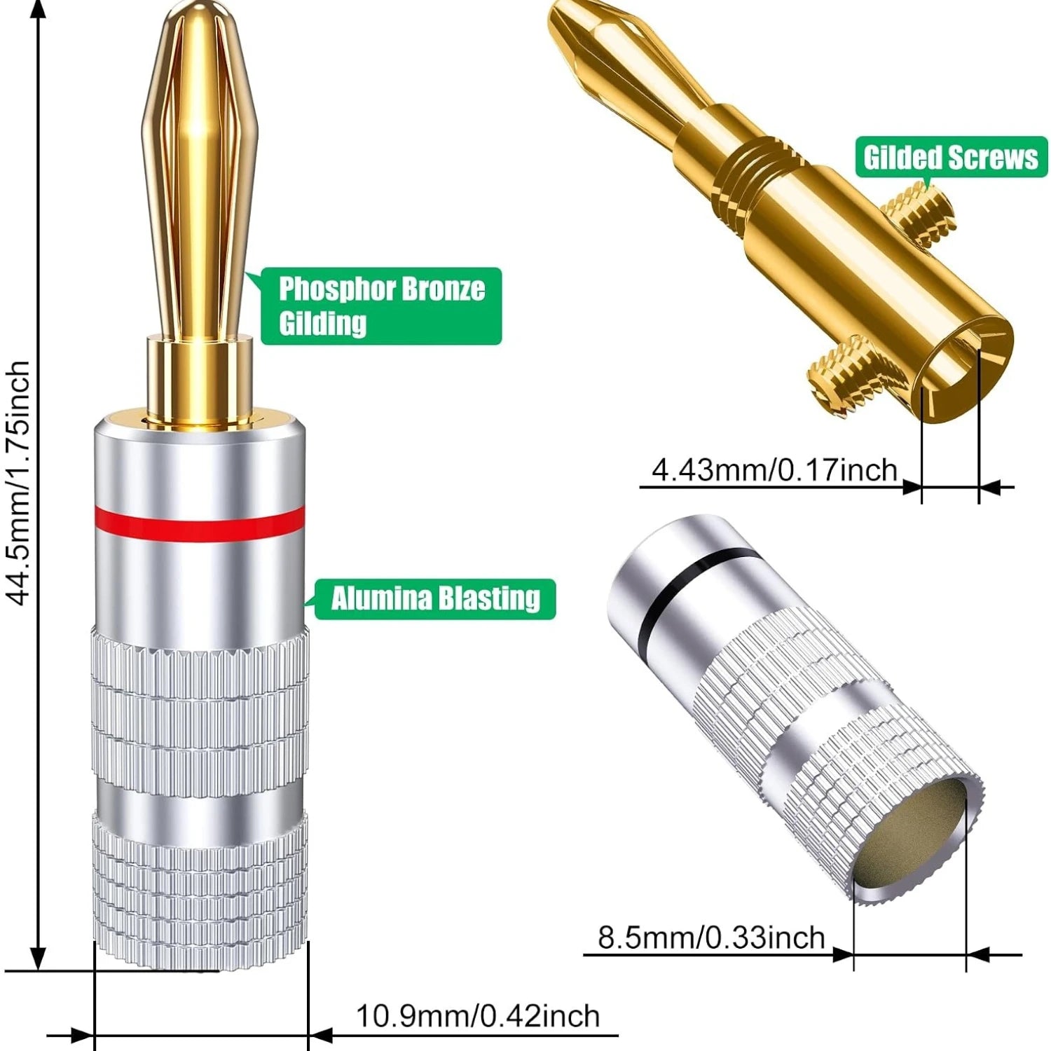 10pcs Connector 4mm Speaker Banana Plugs 24K Copper Gold Plated 4mm Jack Match with 4mm Binding Post Qme