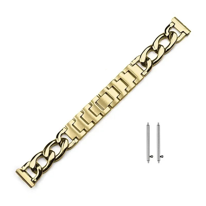 20mm Metal Chain Bracelet For Samsung Galaxy Watch 4 5 6 3 40mm 44mm Classic 42mm 46mm 43/47mm For Huawei GT3 GT4 Amazfit GTS Qme Gold 20mm