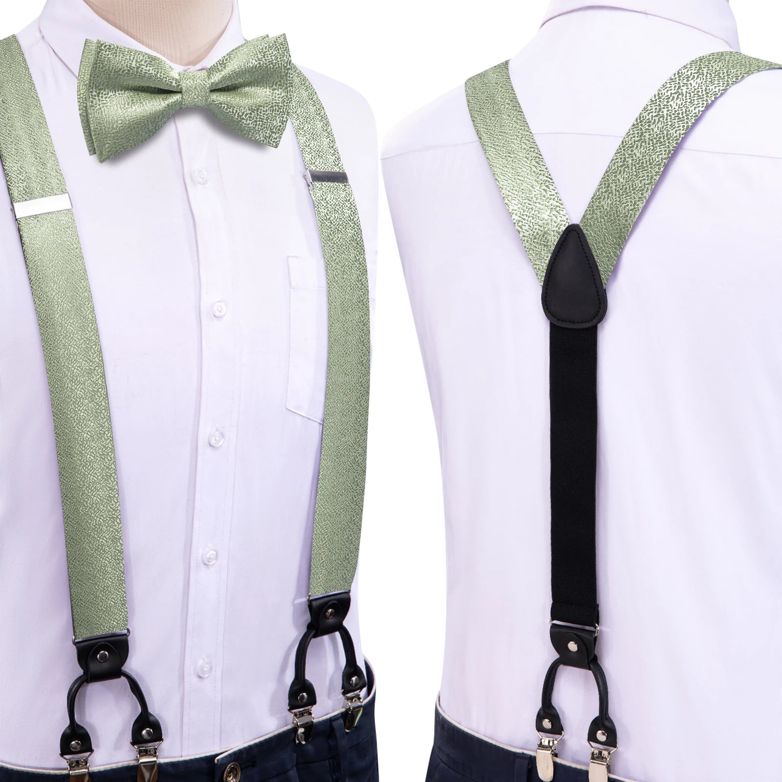 Hi-tie Silk Mens Braces Bowtie Hanky Cufflinks Y Back Clip Adjustable