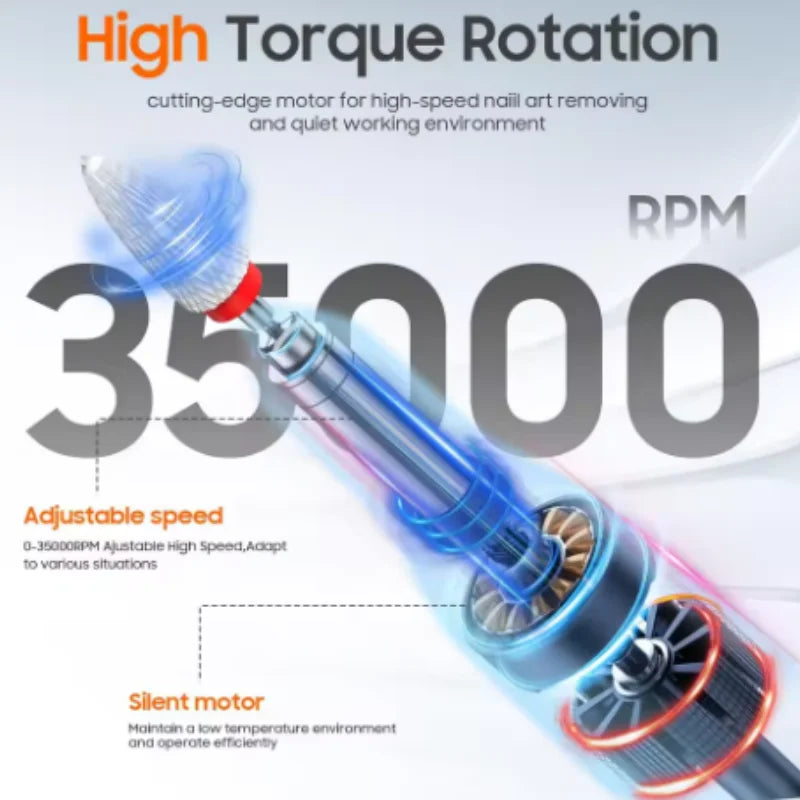 35000RPM Portable Low Noise Electric Handle Nail Remover Dead Skin Removal Nail Polish Grinding Machine for Nail Salons Qme