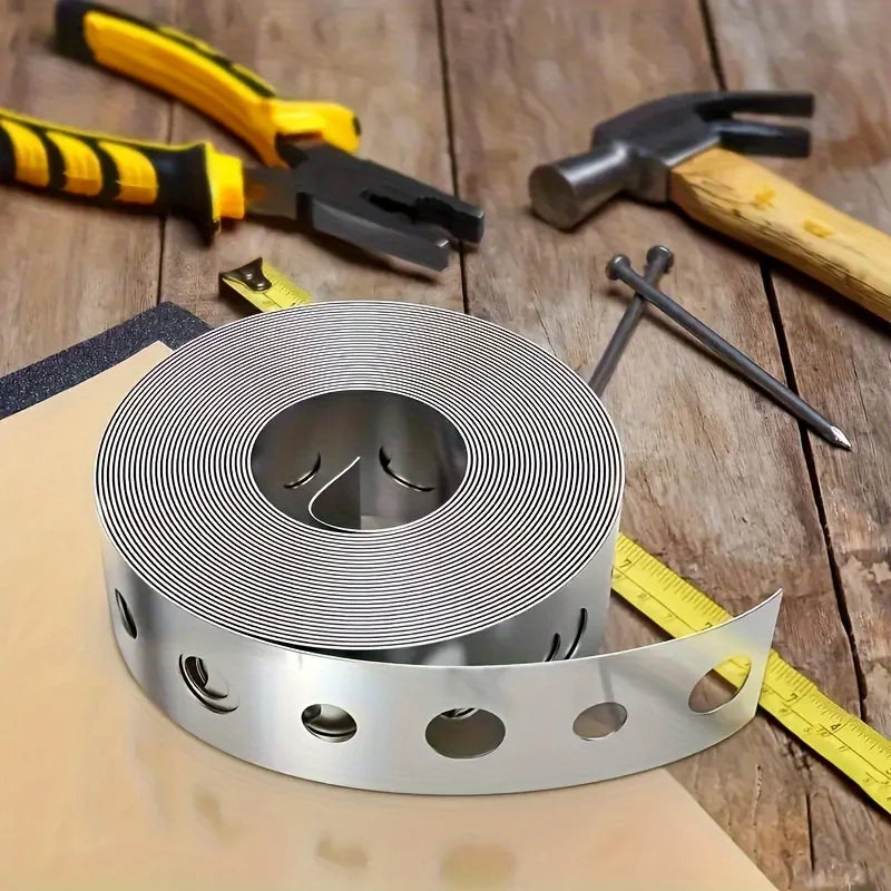 1 Roll of Galvanized Steel Tape, Pre-Punched Multi-Slot Metal Tape for Pipe Support and Sheet Metal Work Qme