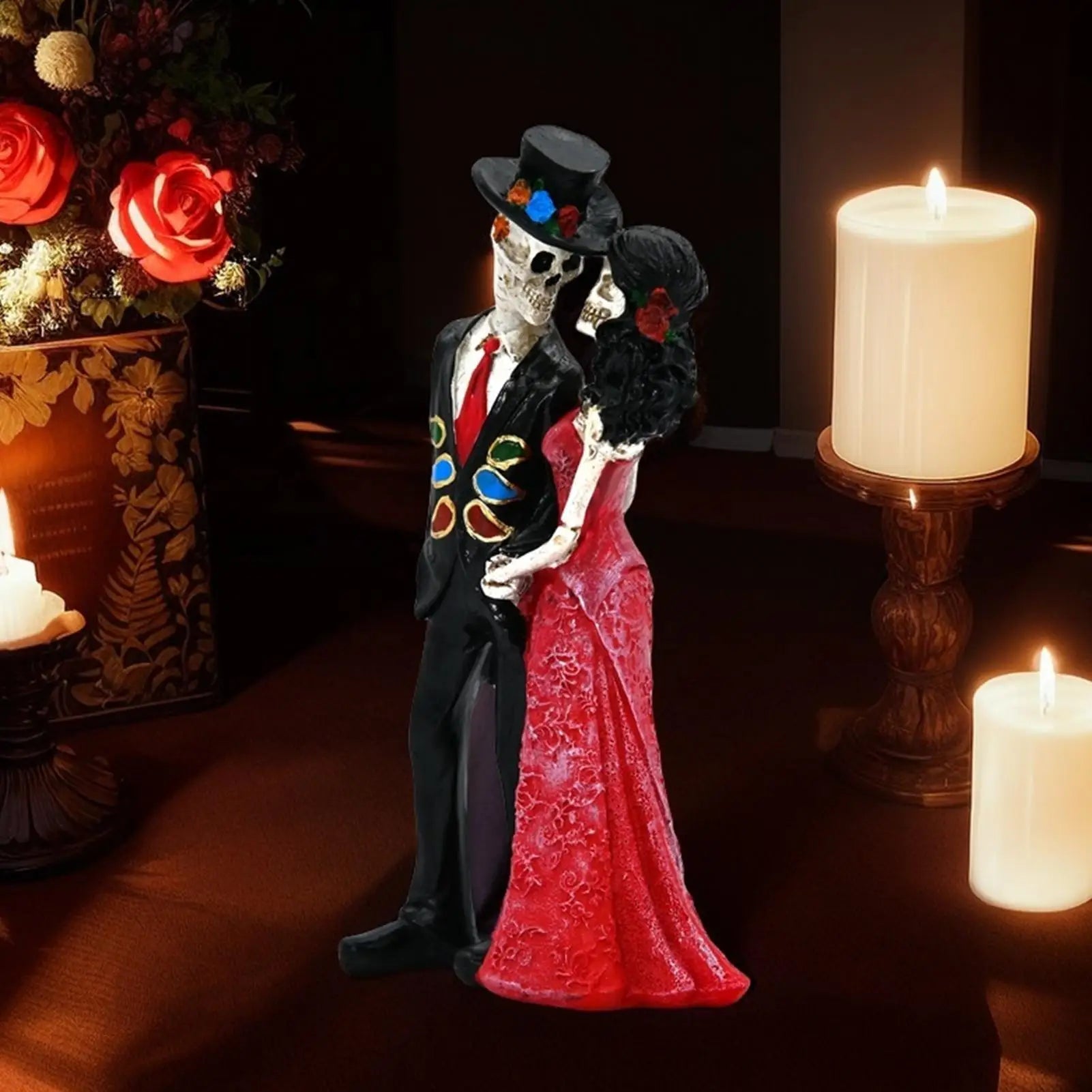 Skeleton Statue Gothic Resin Halloween Skulls Sculpture Bride Groom Qme